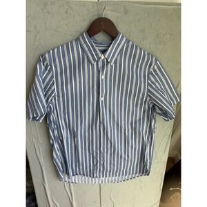 Club Monaco Striped Popover Shirt 100% Cotton Minimalist Mens Size M Blue White